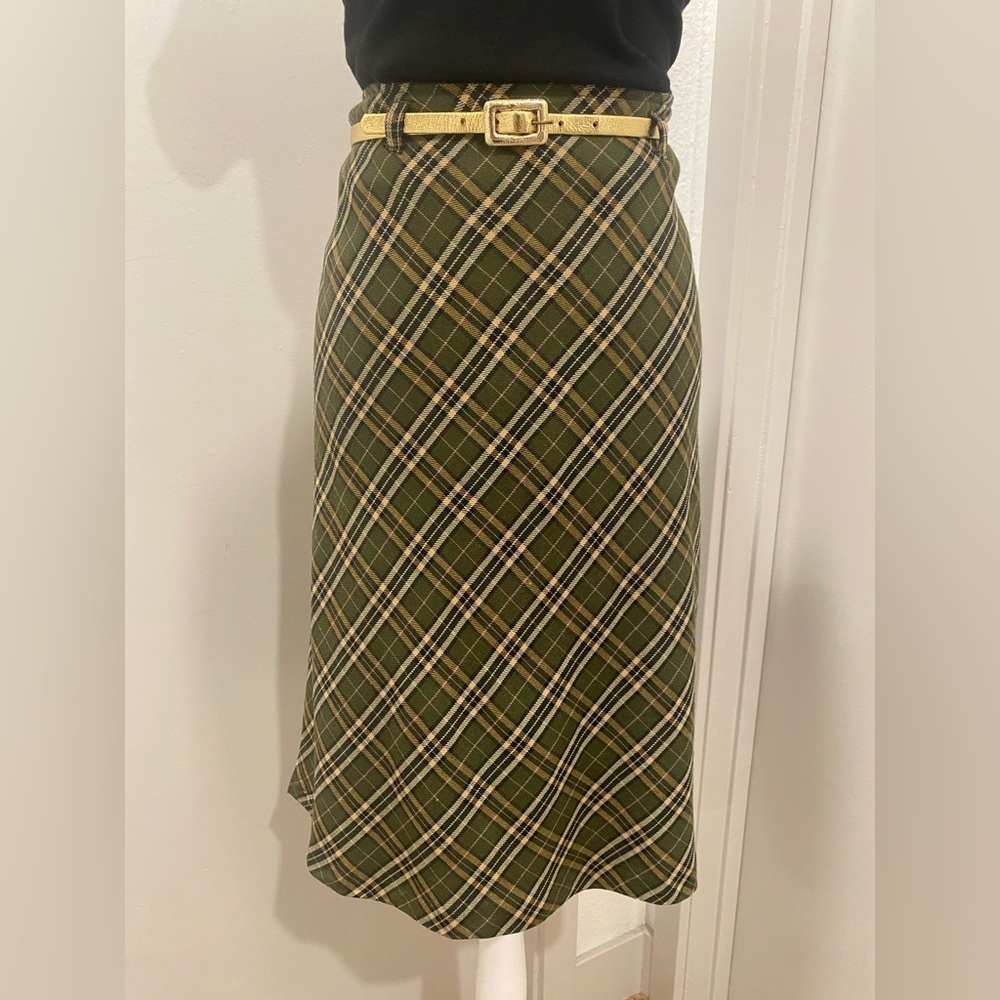 VTG 1960s White Stag Green Plaid Wool Knee-Length Skirt - 6